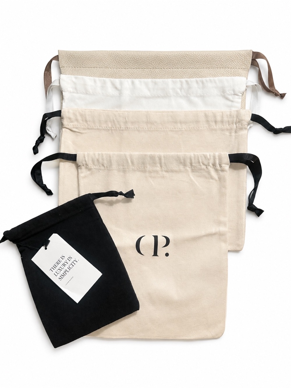 Cloth and Paper (C&P) Drawstring Bag‎ Pouch set of Four (5) Minimal